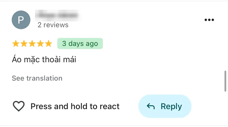 Ví dụ đánh giá không có ảnh, sẽ bị Google xoá